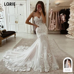 LORIE-vestidos de novia de sirena marfil, Apliques de encaje, vestidos de novia de tul, tren, escote en forma de corazón, tirantes finos, vestido Vintage personalizado