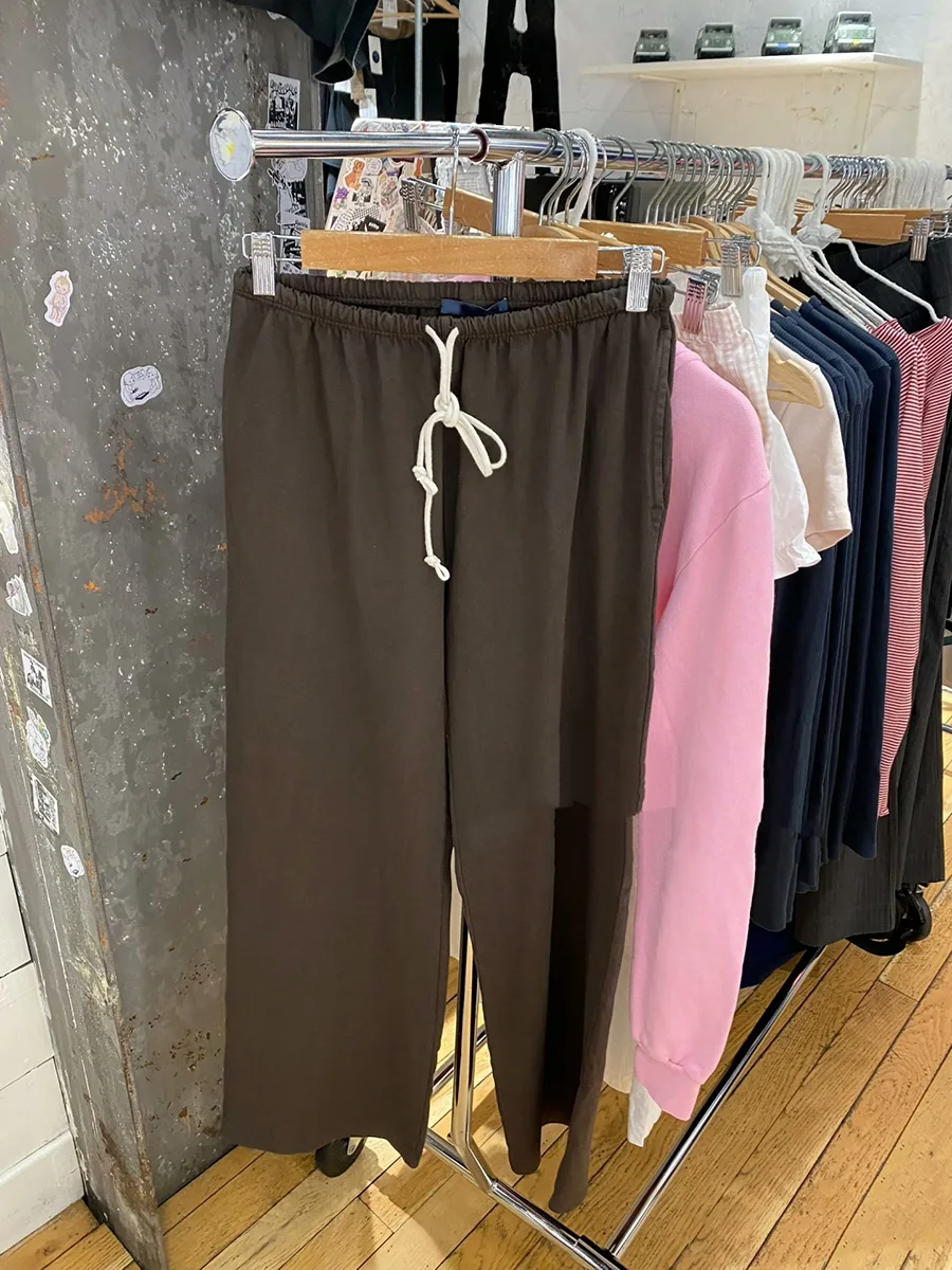 Effen joggingbroek met trekkoord Dames Hoge taille Eenvoudige losse zak Rechte broek All-match Casual mode Sport wijde pijpen broek