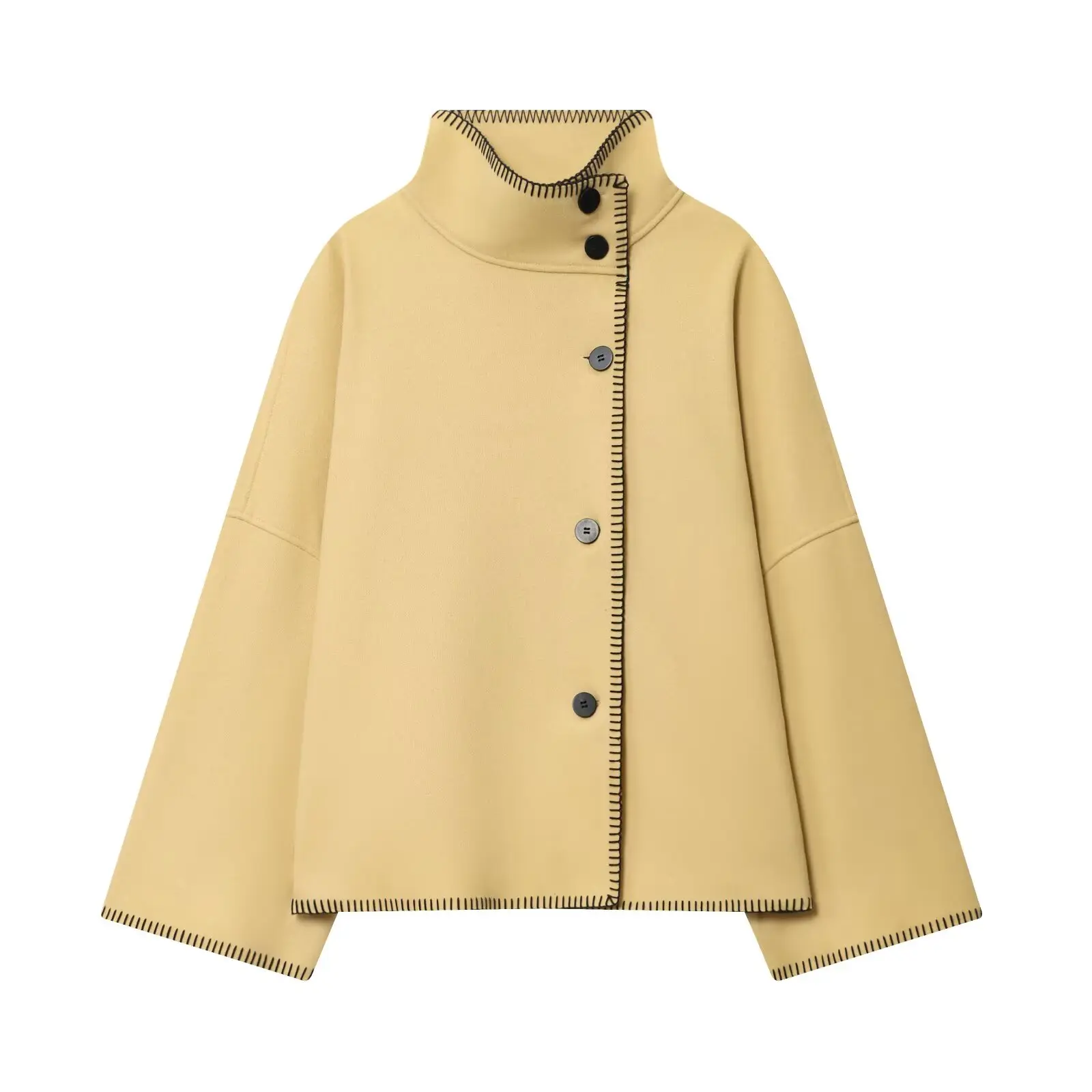 BSAY automne nouveaux vêtements pour femmes 2025 nouveau produit français ourlet asymétrique col haut simple boutonnage veste à manches longues