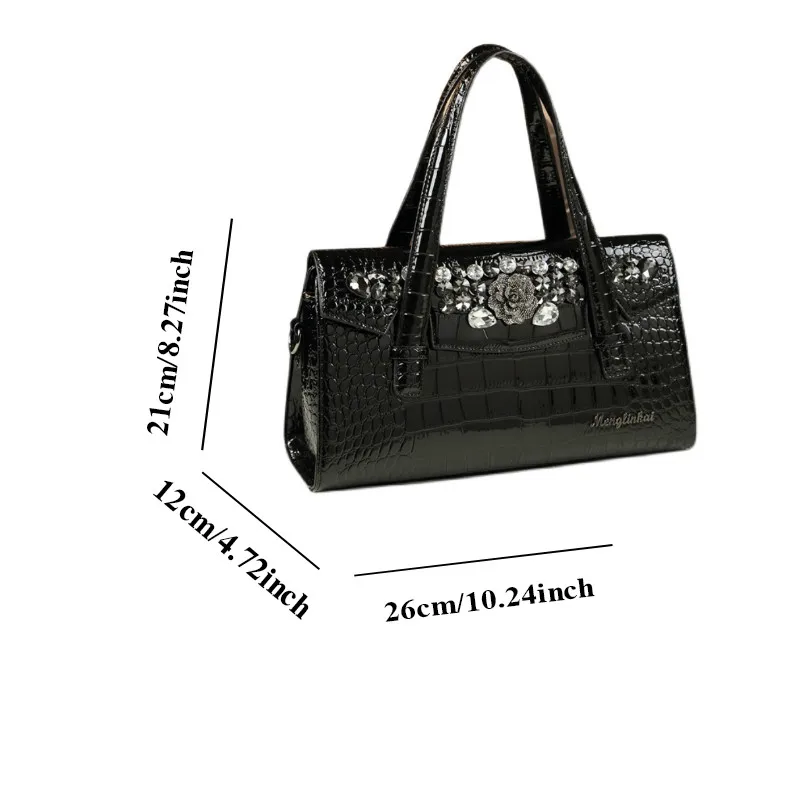 Shiny-patterned floral handbag, heavy-duty-embellished horizontal underarm bag, light luxury sty