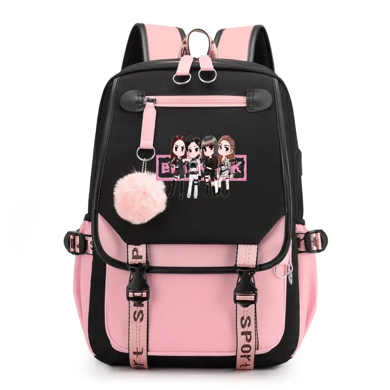 Black Pink Pattern Large Capacity Backpack Casual School Bag Travel Rucksack with for Students Daily Use view 2