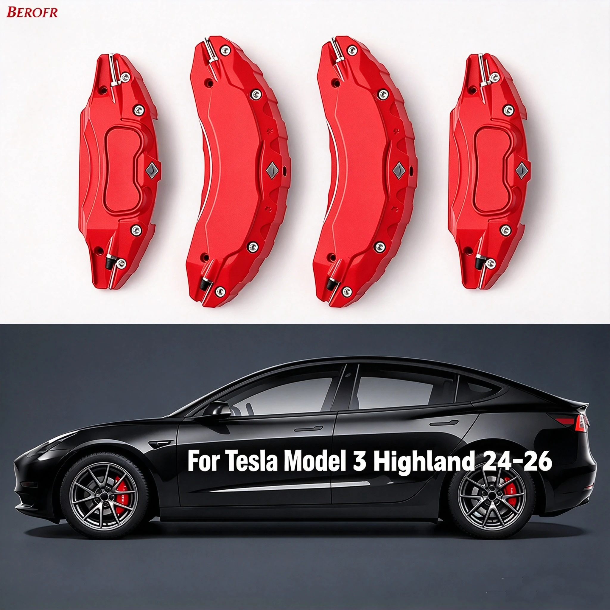 For Model 3 Highland  Brake 25-26 Caliper Covers Set of 4 Caliper Covers 18 19 Inch Wheel Hub Aluminium Alloy Accessories