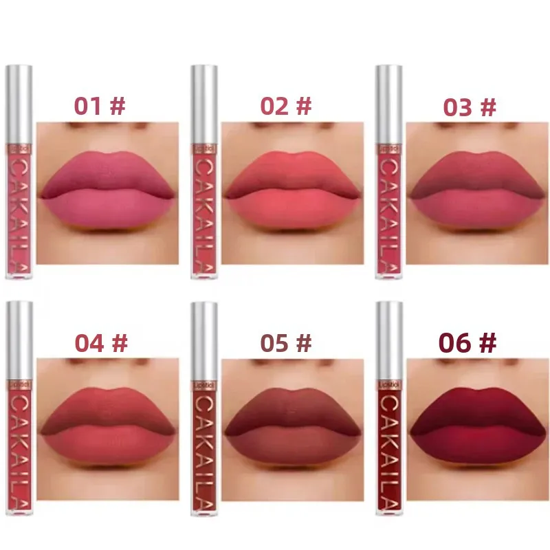 6-Color Liquid Matte Lipstick Set Velvet Finish Women's Long-lasting Waterproof Non-stick Makeup Lip Gloss Kit Non-fade