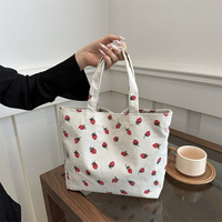 Strawberry Printed Shoulder Bag Japanese Style Artistic Cute Armpit Bag Large Capacity Commuting Versatile Tote Bag