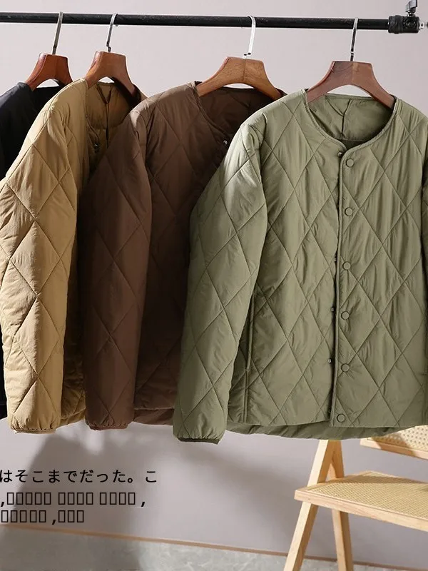 Italian Luxury Thickened Diamond Pattern Warm Cotton Jacket Men's Simple No Collar Cotton Coat Retro Layering Outerwear