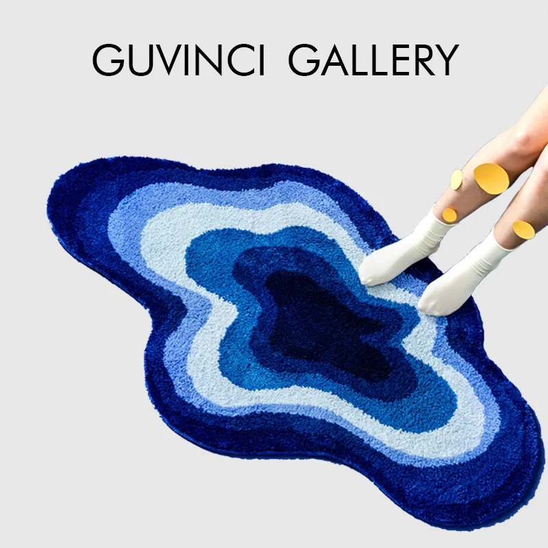 GUVINCI Head In The Clouds Wavy Retro Blue Gradient Rug Super Soft With Non-Slip Backing Hand Tufted Carpet 80x120 Free Shipping