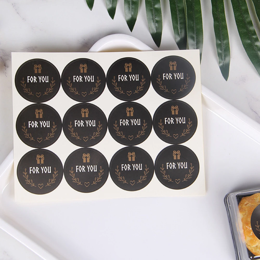 60pcs Cute For You Seal Sticker Round Black Seal Sticker Mutifunction DIY Decorative Gifts Package Labels For Baking