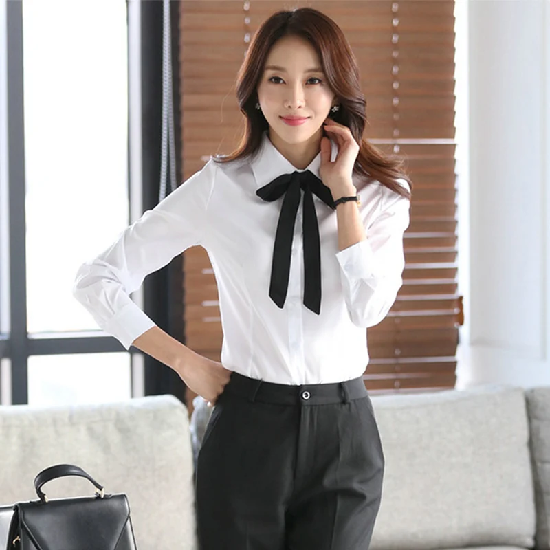 Fashion Bowknot Lace-Up Shirts for Women Summer Casual Versatile Solid Professional Shirt Daily Commute Long Sleeve Base Tops