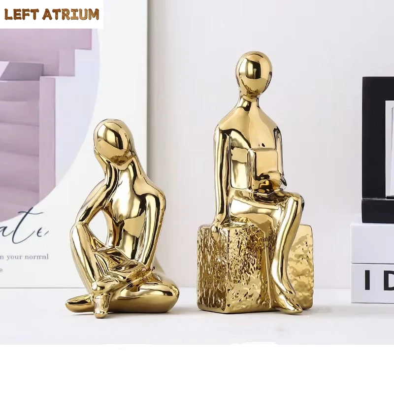

Thinker Characters Ceramic Statue 2pcs Abstract Artwork Figures Sculpture Desk Decoration Modern Crafts Room Aesthetics Decor
