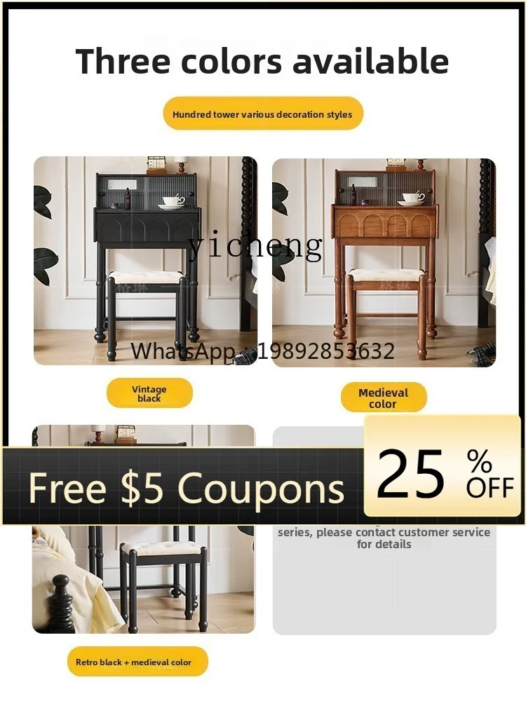 

ACC Solid Wood Dressing Table White Wax Wood Master Bedroom Small Apartment Makeup Table with Drawer