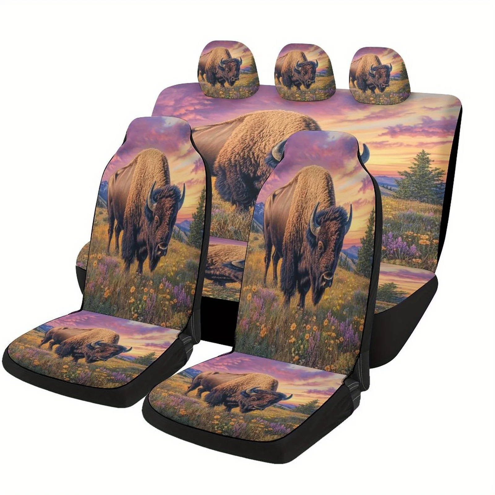 

Bison At Sunset Themed Car Seat Cover Set For Most Cars, Fashion Personalized Novelty Car Seat Protector Covers Full Set, Univer