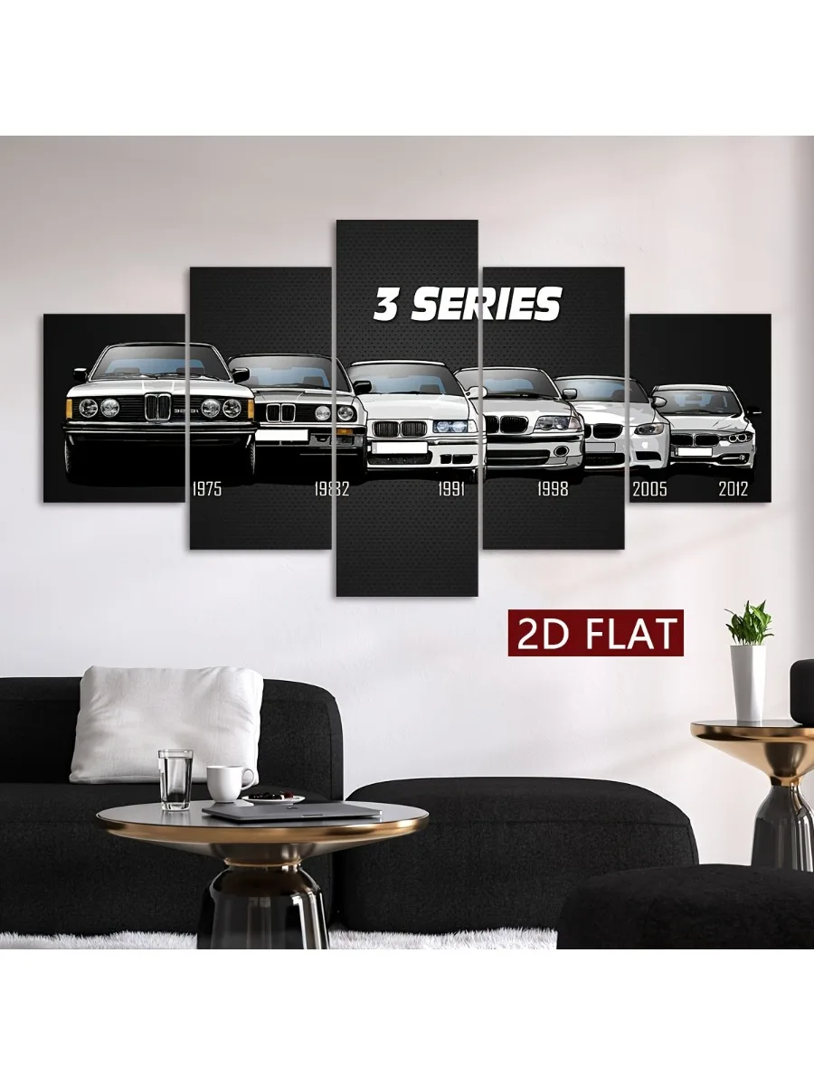 2D plat, [2D PLAT] 5 pièces/ensemble affiche en toile, HD, course, décoration de maison de voiture, cadeau pour amis, décor pour salon, chambre à coucher,