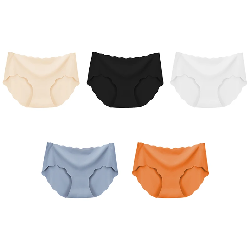 3Pcs/Set Seamless Underwear Silk Women\'s Solid Color Panties Lady Ruffle Underpants Girls Briefs Invisible Panty Sexy Lingerie