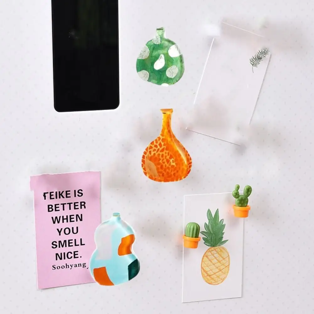 

6PCS/SET Exquisite Acrylic Vase Sticker Magnetic Backing Stylish Magnetic Sticker Mini Decorative Refrigerator Sticker