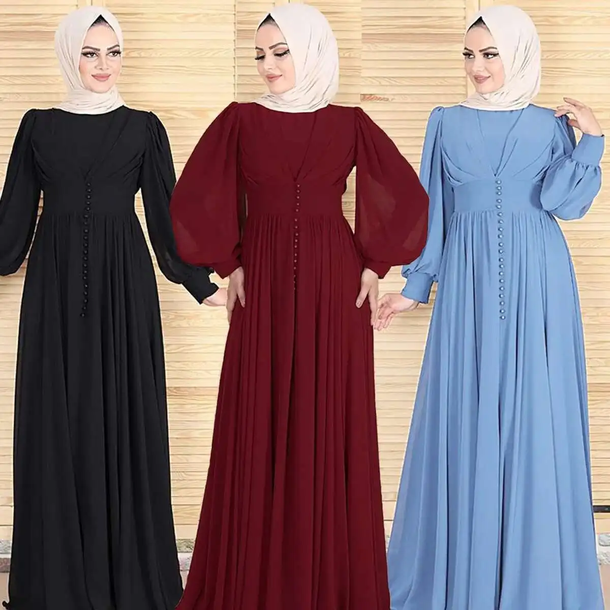 

Ins High Density Double Chiffon Fashion Simple Muslim Dress 6398 Muslim Long Dress Robe Abaya Ramadan Dubai Luxury Islam Elegant