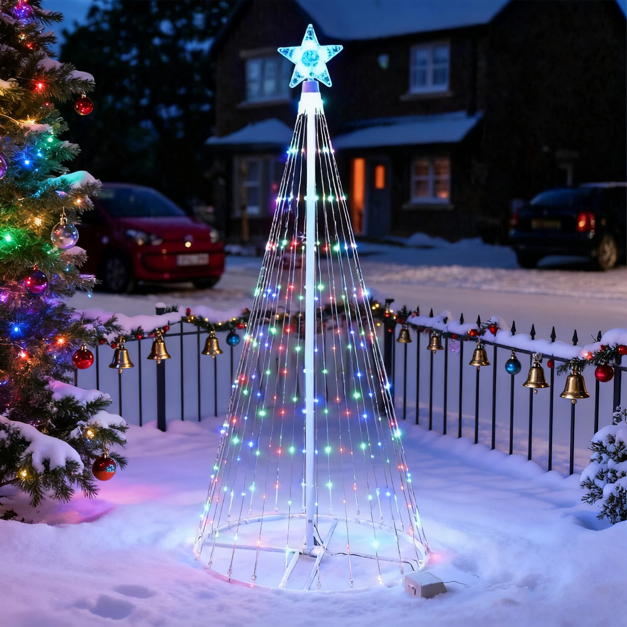 تعمل بالطاقة الشمسية شلال ستار توبر متعدد الألوان LED أضواء المتتالية لتزيين حديقة شجرة عيد الميلاد في الهواء الطلق #2