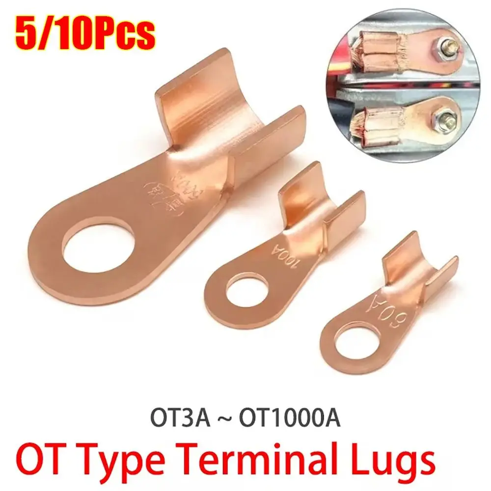 

5/10Pcs OT Type OT Wire Nose Terminal Crimp Copper 10A-400A OT Cable Connector Kit Bolt Hole 1.5-16mm2 OT Lugs Ring Crimp