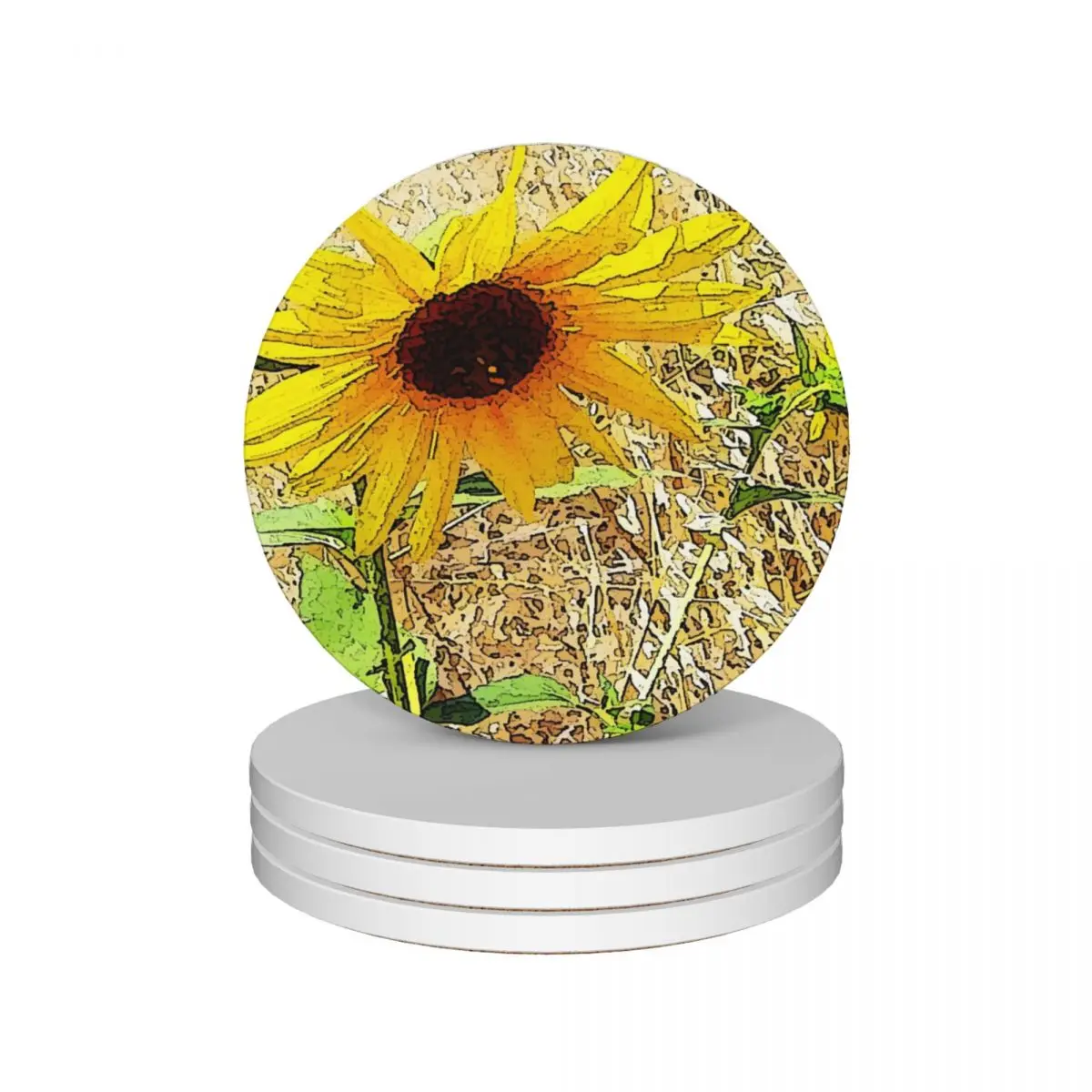 

Dreaming Sunflower Ceramic Coasters (Set of 4) kawaii pot slate flower Coasters