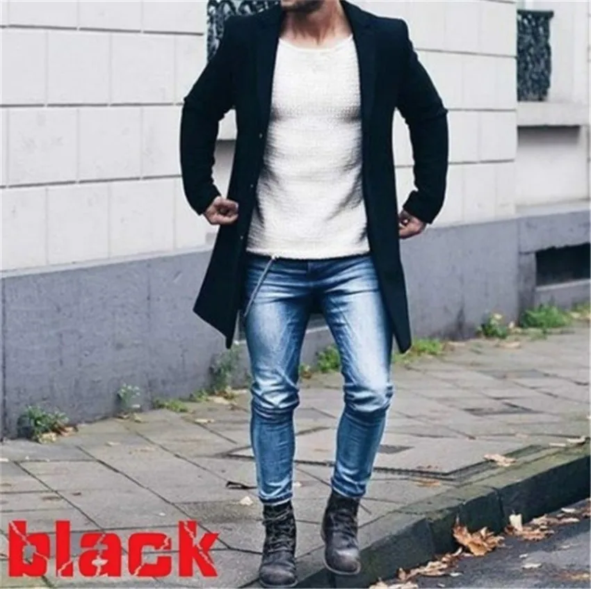 Men's Business Windbreaker Long Jackets Trench Coats Casual 2023 Spring Fall Fashion Business Suit Streetwear Black Grey Blazers