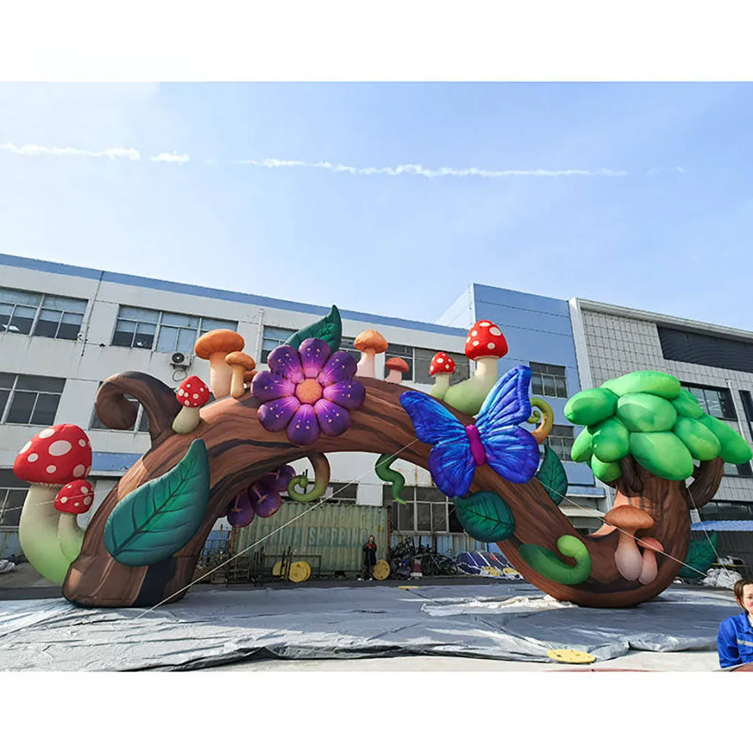 Giant Inflatable Tree Trunk Arch with Mushroom/Flower/Butterfly Theme Park Theatre Play Decoration Props for Event Advertising