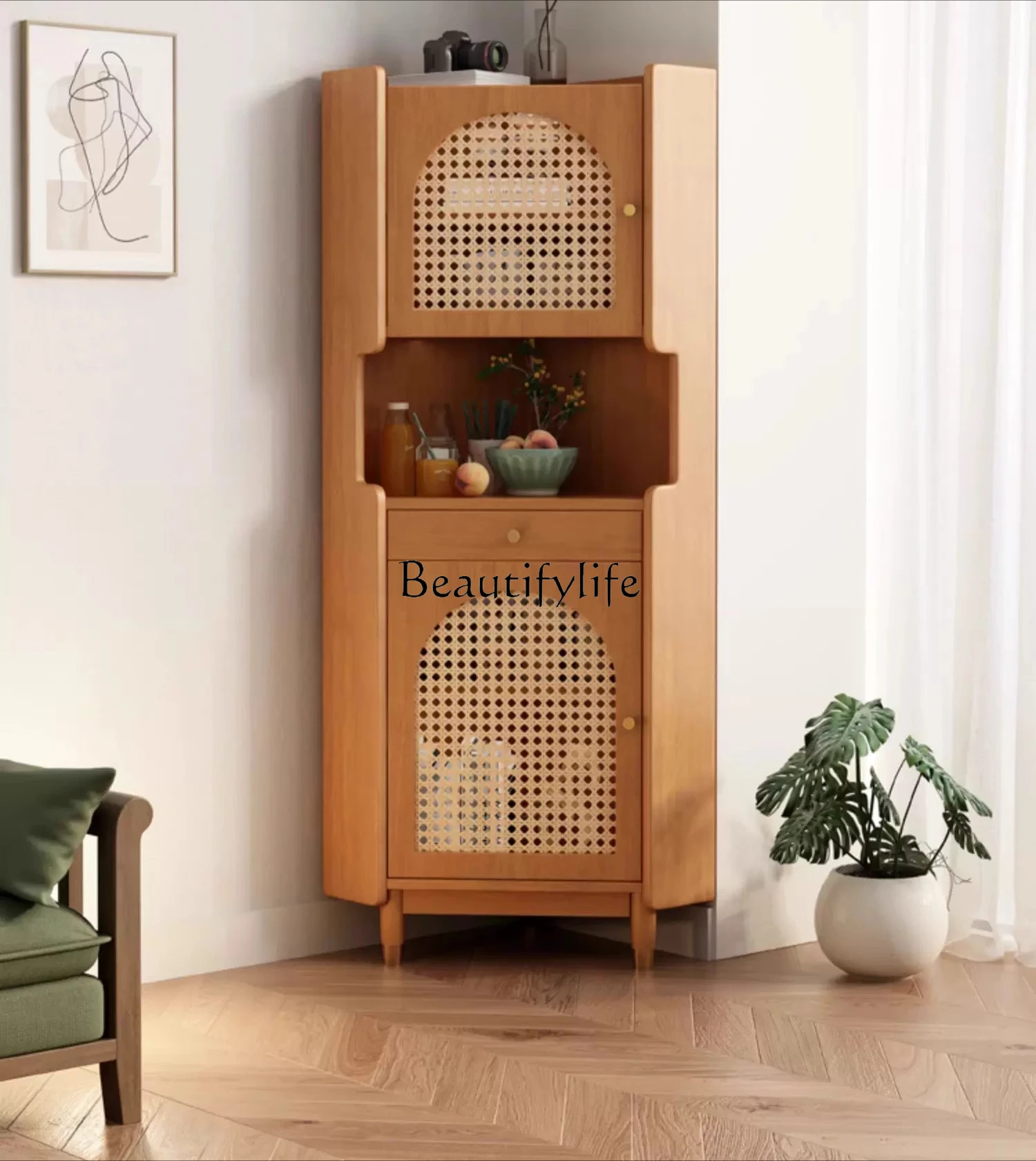 Corner cabinet living room solid wood triangle against the wall wine cabinet sofa side right angle rack