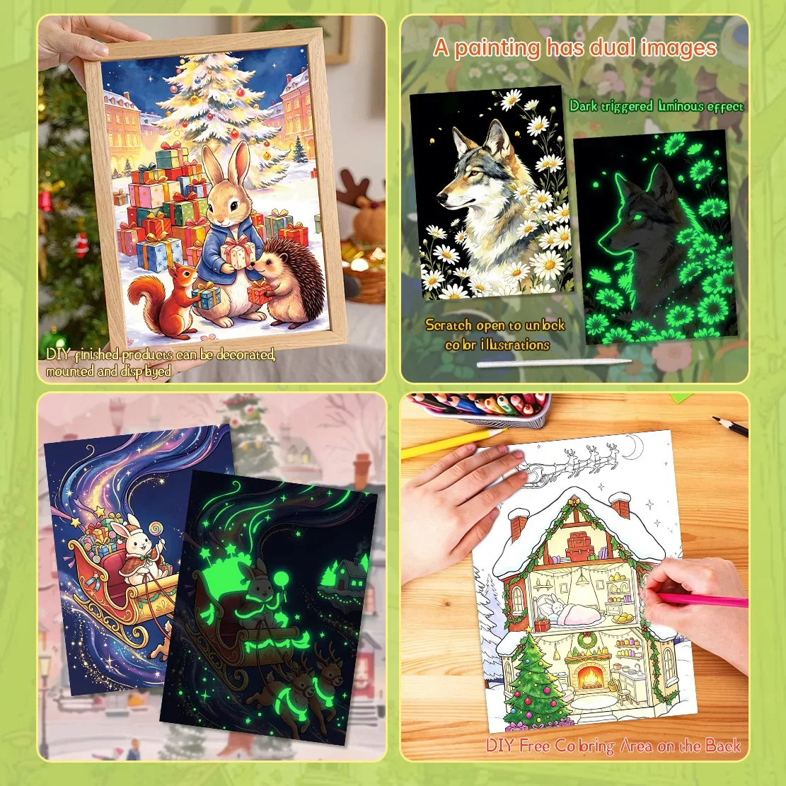 B 2026 Glow In Dark Scratch Art Book for Kids Two Effects Magic Scratch Painting Book DIY Drawing Art Craft Educational Toy Gift