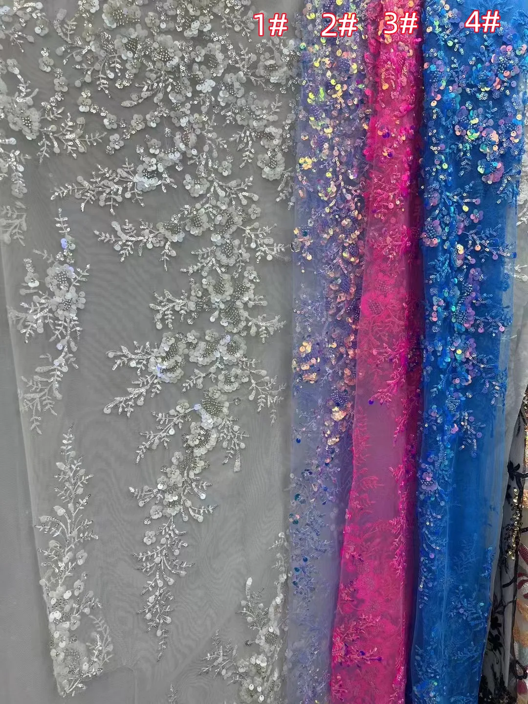 New Beautiful Floral Beaded + Beaded Mesh Lace, High Quality Sequin Lace Fashion Dress Fabrics/5yards