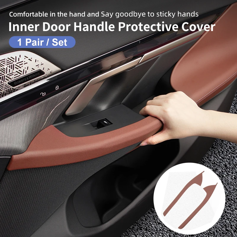 Per BMW serie 5 G60 2024 maniglia interna per auto pannello porta interna Pull Trim Cover PU Leather ABS Car Front Door Protector Stickers