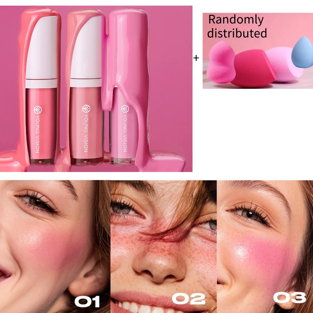 YOUNG VISION Spugna di bellezza a 3 colori + fard liquido Velluto setoso Rosa Fard liquido Cosmetici naturali e facili da sfumare