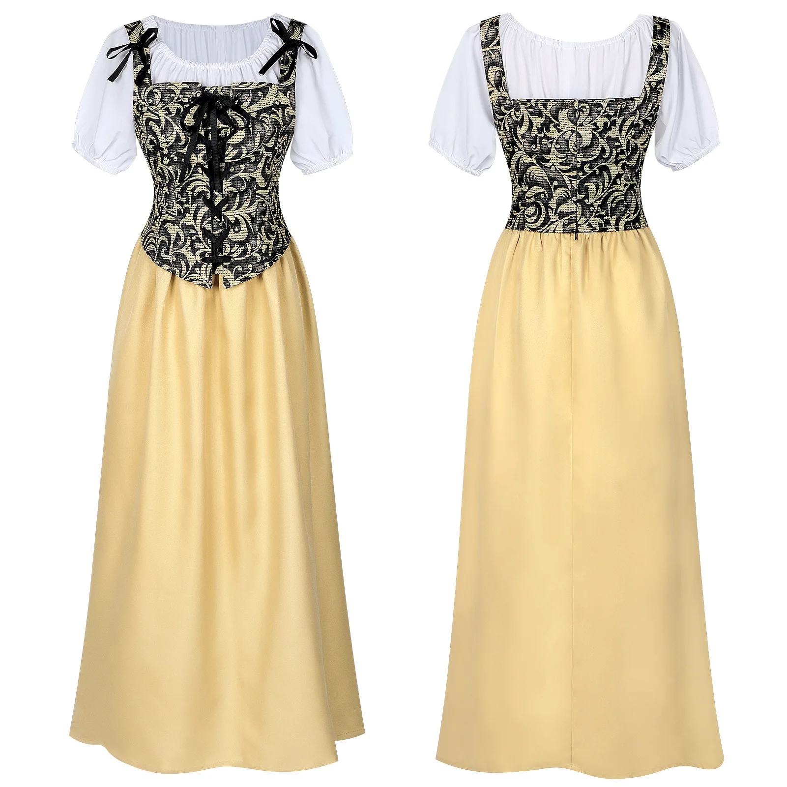 

New Halloween Costume Trendy Square Collar Waist Cinched Middle Ages Renaissance Vintage Women's Ethnic Stage Costume Dress