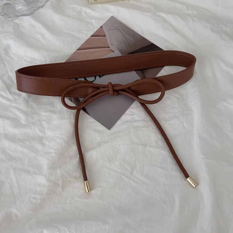Ladies' Artificial Leather Wide Belt Paired with Skirt, Coat Decoration, Knotted Thin Belt, Fashionable Waist Seal, Versatile