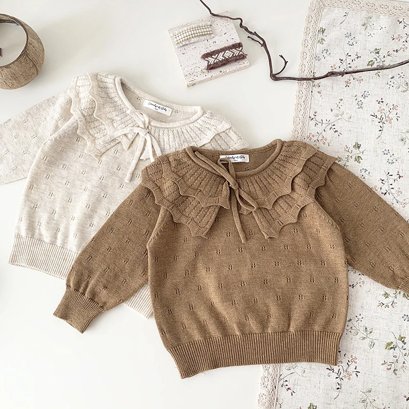 

Autumn Baby Girls Sweaters New Kids Baby Girls Long Sleeve Solid Color Hollow Out Knitting Pullovers Children Sweaters 0-4Yrs