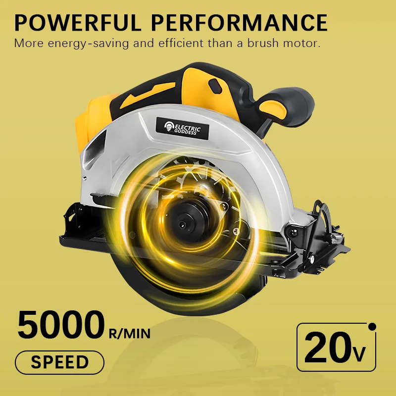 Electric Goddess Brushless 7-Inch 5000r/min Electric Circular Saws Right Wing Blade Electric Cutting Tool For Dewalt 20V Battery