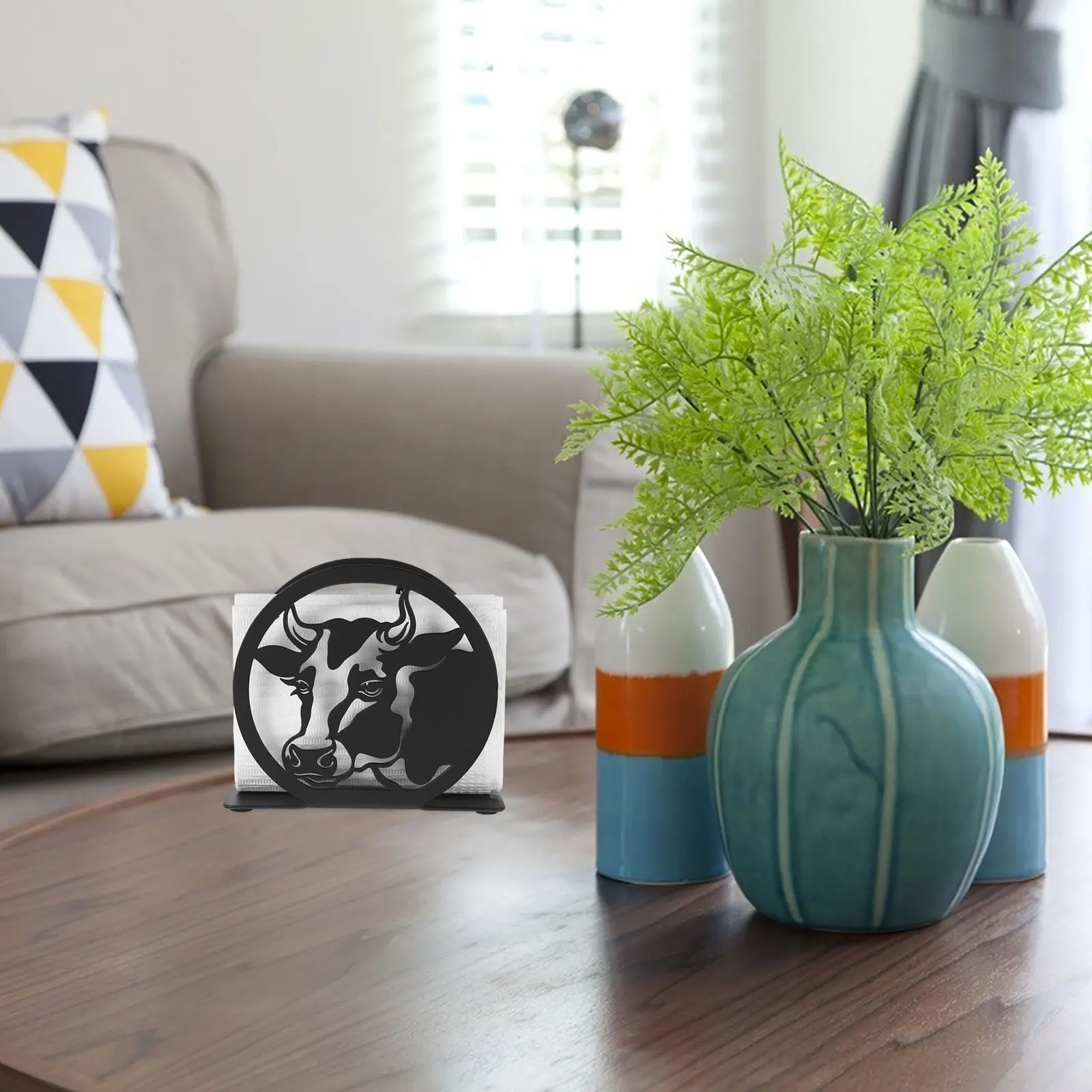

Wrought Iron Tissue Box Black Napkin Holder Metal Cowboy Table Countertops Paper Towel