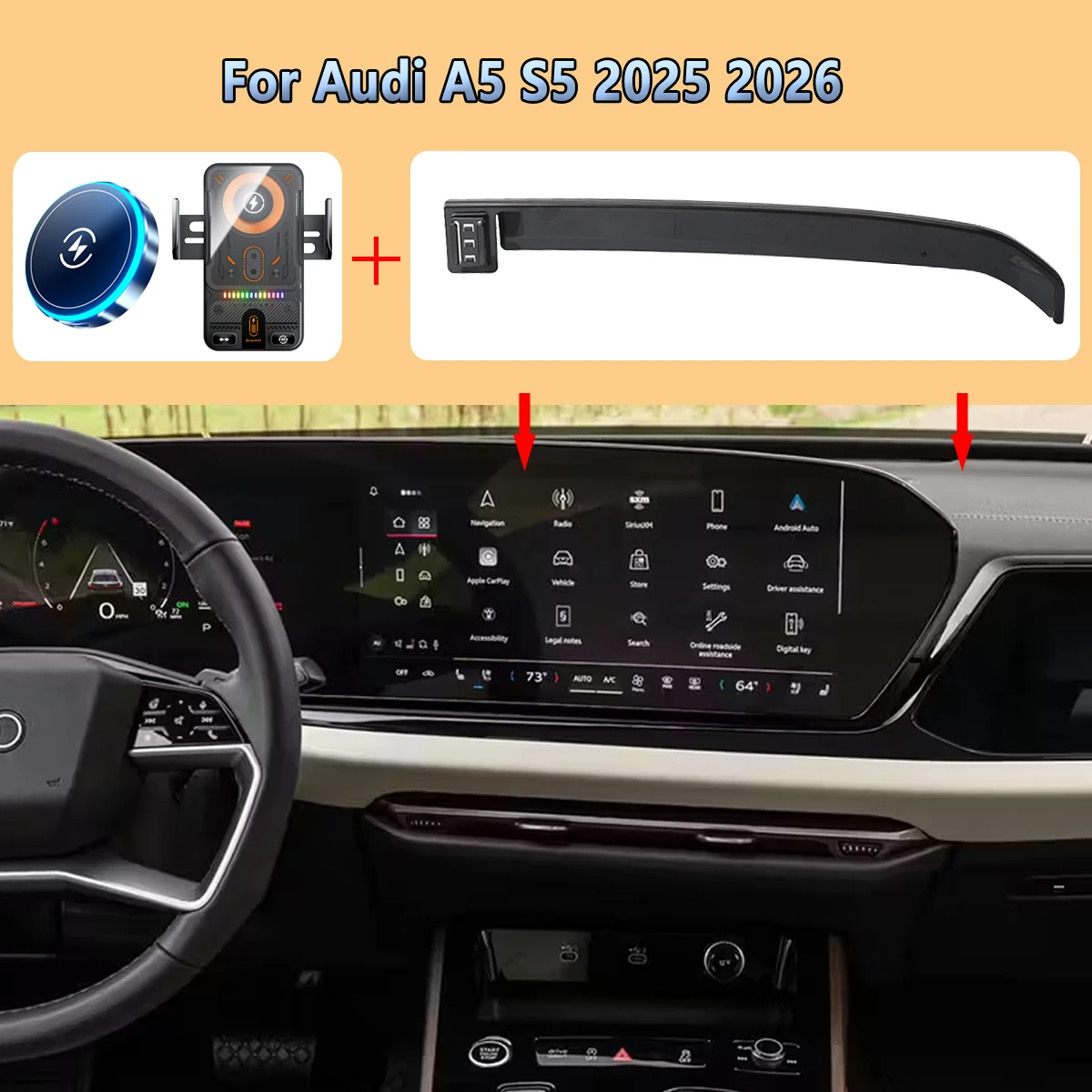 Auto-Handyhalterung für Bildschirm Audi A5 S5 2025 2026 15W Kabelloses Laden Auto-Handyhalterung für MagSafe Spezielle Magnetische Basis Zubehör