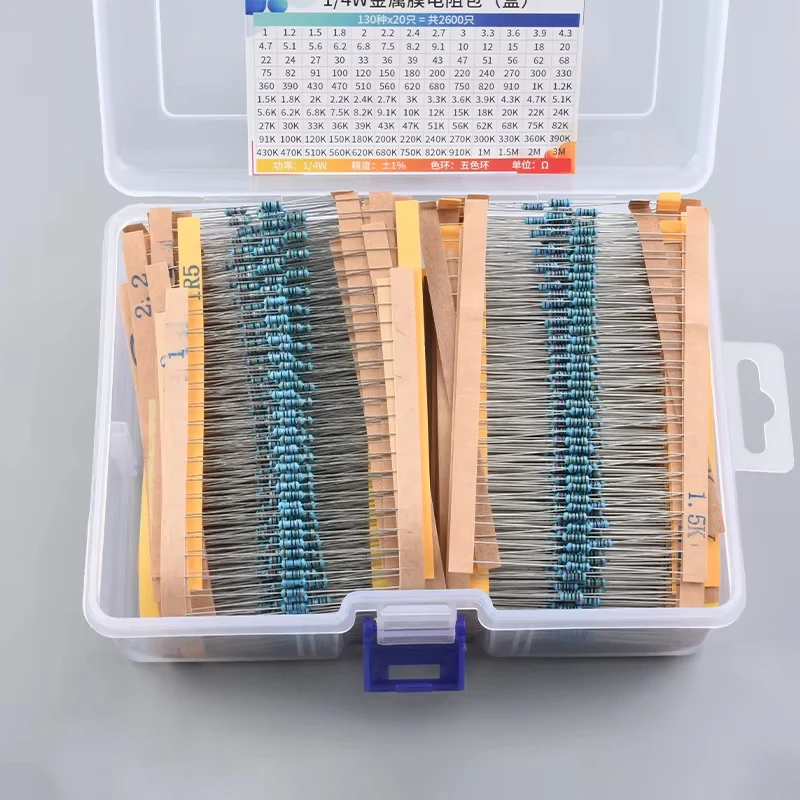 300PCS 600pcs 820PCS 1/4W metal film resistor package, full range of commonly used resistance values, 130 specifications