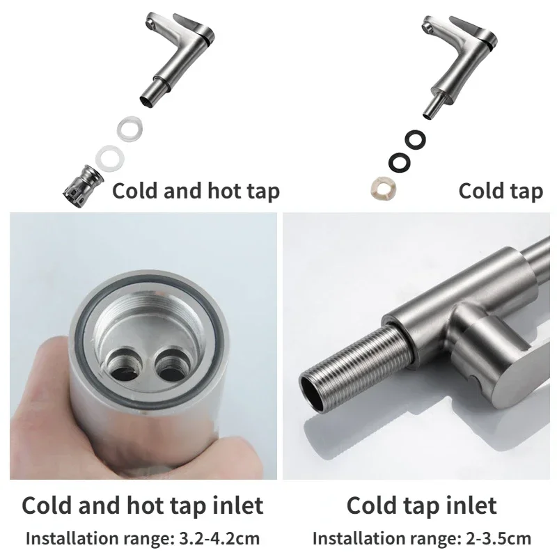 Elyn 304 Stainless Steel Bathroom Faucets Deck Mounted Hot Cold Mixer Tap Single Cold Lavatory Washing Basin Sink Faucet