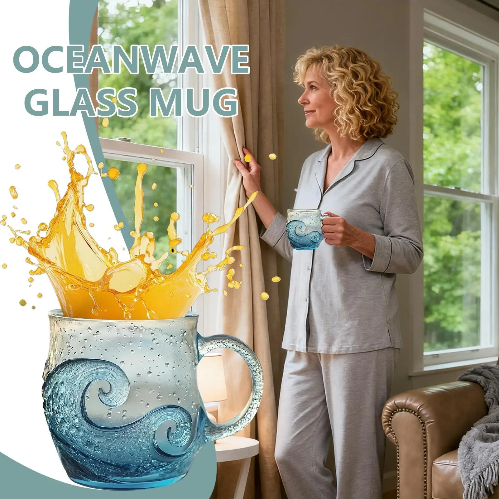 

Sea glass wave cup Glass Mug Wave Design ocean theme coffee cup hand blown wave glass unique texture beach theme mug
