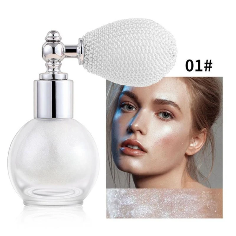 Beauty Air Cushion Glitter Highlighter Spray Bridal Makeup Fine Powder Color Makeup Brightening Spray Collarbone Glitter Spray:Spray rozświetlający z brokatem do makijażu ślubnego, w postaci poduszki powietrznej, z drobnym puderem, rozjaśniający, do makijażu i na obojczyk.