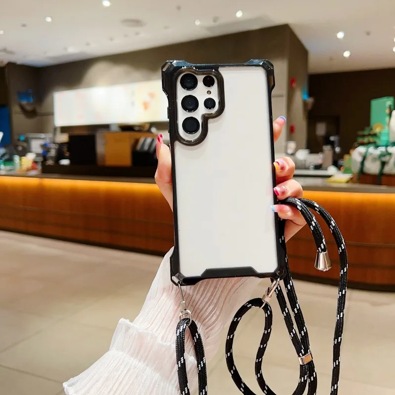 S26 Ultra Hülle, stoßfest, für Samsung Galaxy S25 FE S23 S24 Plus, Umhängetasche, Lanyard-Kordel, vier Ecken, transparente Kunststoff-Gurtabdeckung – Detail 10