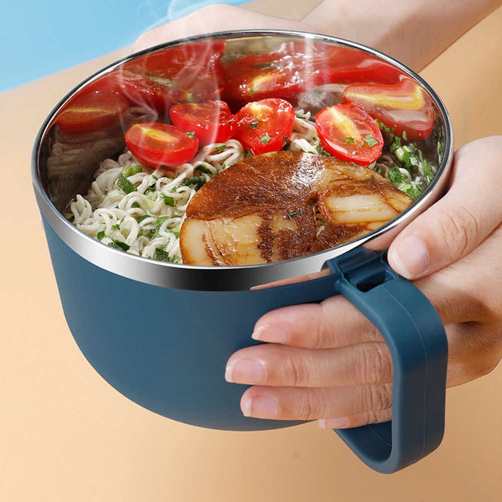 

Stainless Steel Handle Design Lunch Bowl Wear Resistant Food Bowl School Bento Meal Supply Compact Ramen Container