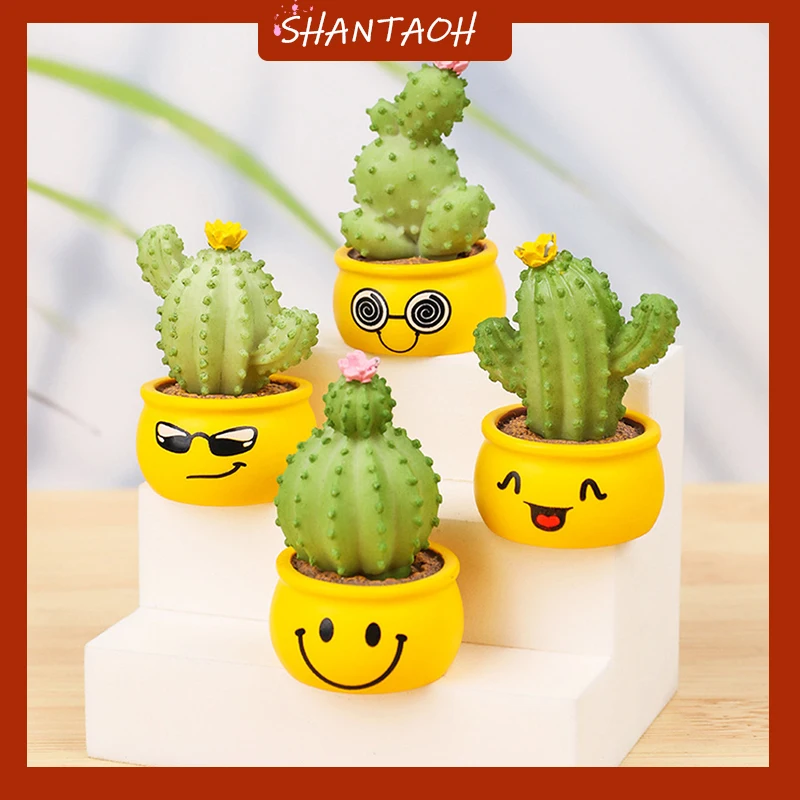 

4 Packs Of Creative Expression Pack Cactus Cute Resin Shaking His Head Small Ornaments Car Decoration Simulation Potted Cactus