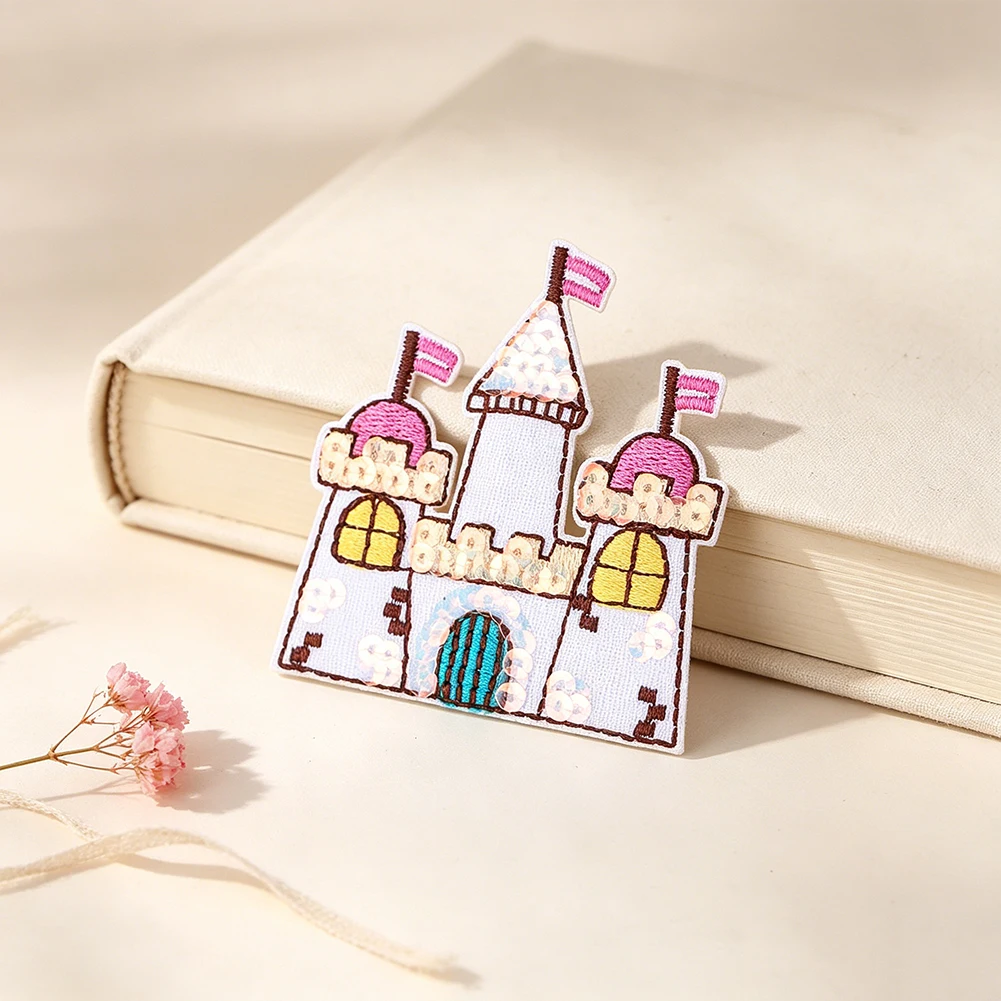 Märchenprinzessinnen-Schloss, bestickter Aufnäher, Cartoon-Applikation für Kinder, Mädchenkleidung, Jeans, Mütze, Jacke, DIY-Kleidung, Reparatur, Dekoration – Detail 4