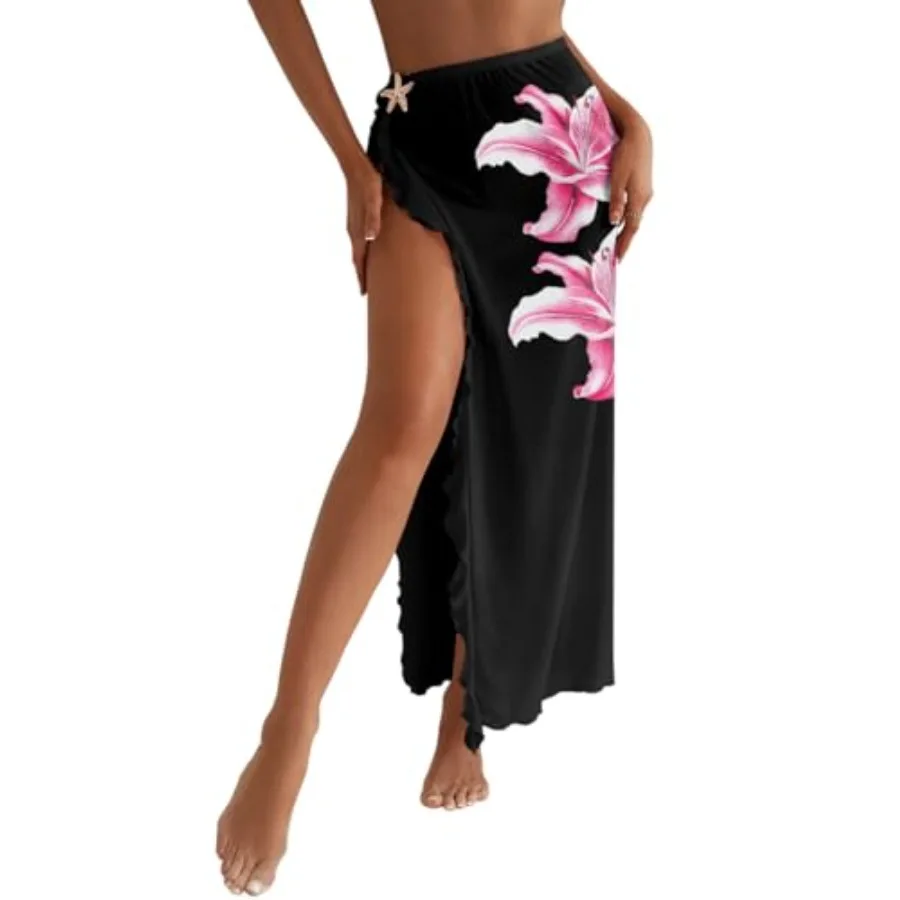 

Женская пляжная накидка Herseas с высоким разрезом, прозрачная, с металлическим декором в виде морских звезд и оборками