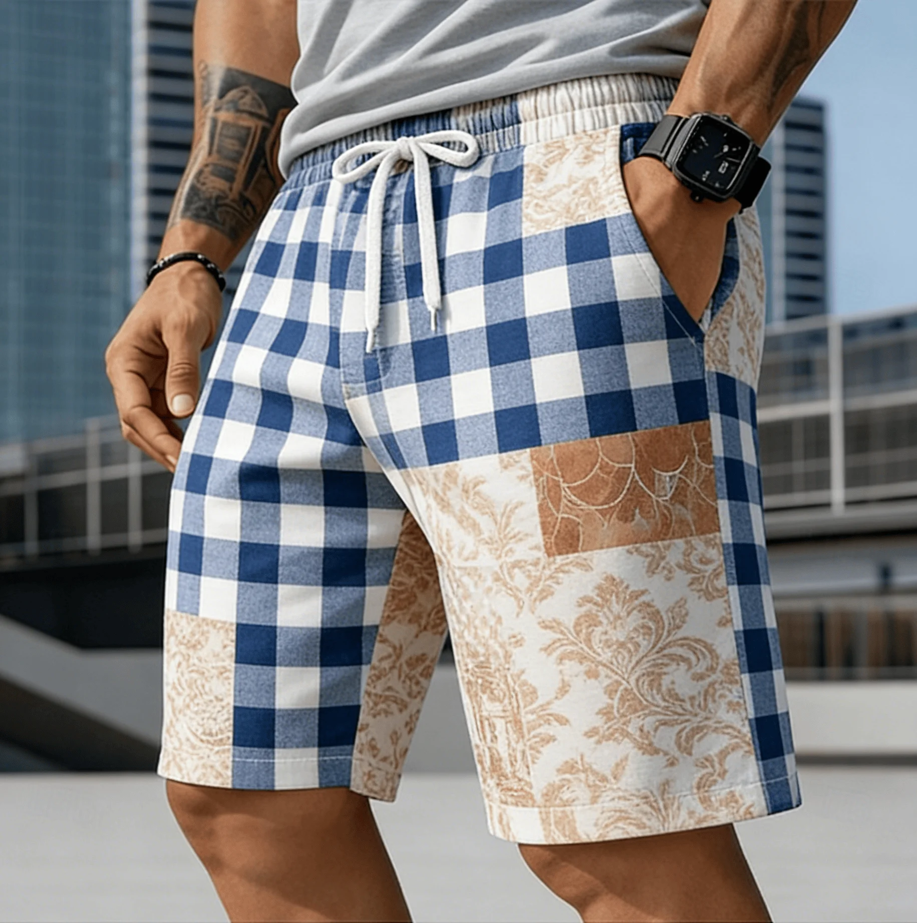 Men's Cool Retro Polka Dot Patchwork Men's Shorts, Loose Casual Spring Summer Daily Seaside Pants