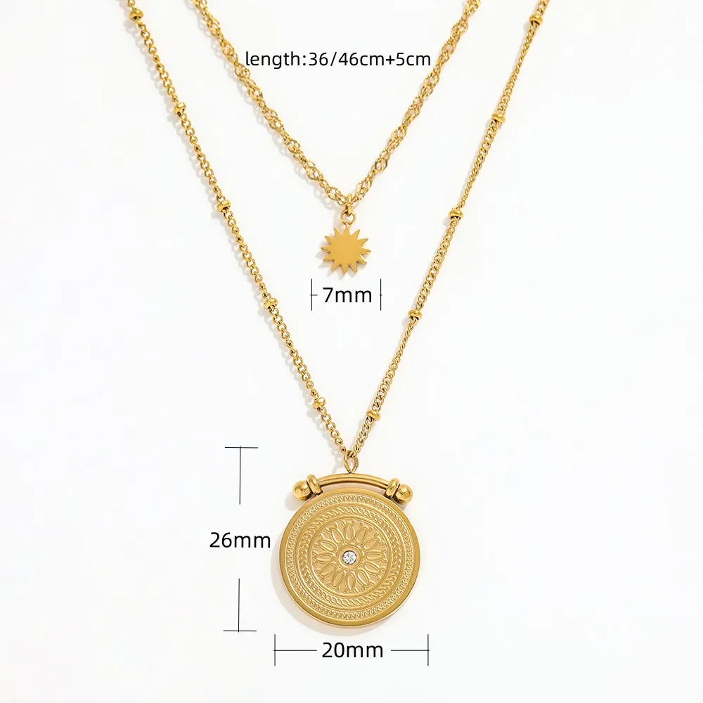 Joolim Jewelry High Quality PVD No Fade Wholesale Trendy Layered Coin Pendant Bead Chain Stainless Steel Necklace For Women
