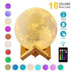 LED Night Light 3D Print Moon Lamp Rechargeable Color Change 3D Light Touch Moon Lamp Children's Lights Night Lamp for Home