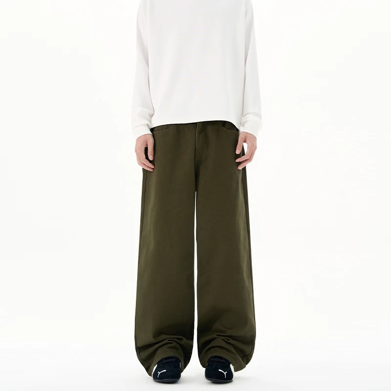 100% Cotton Casual Pants Men Solid Color Harajuku Loose Fashionable Wide-leg Straight Trousers Male Streetwear