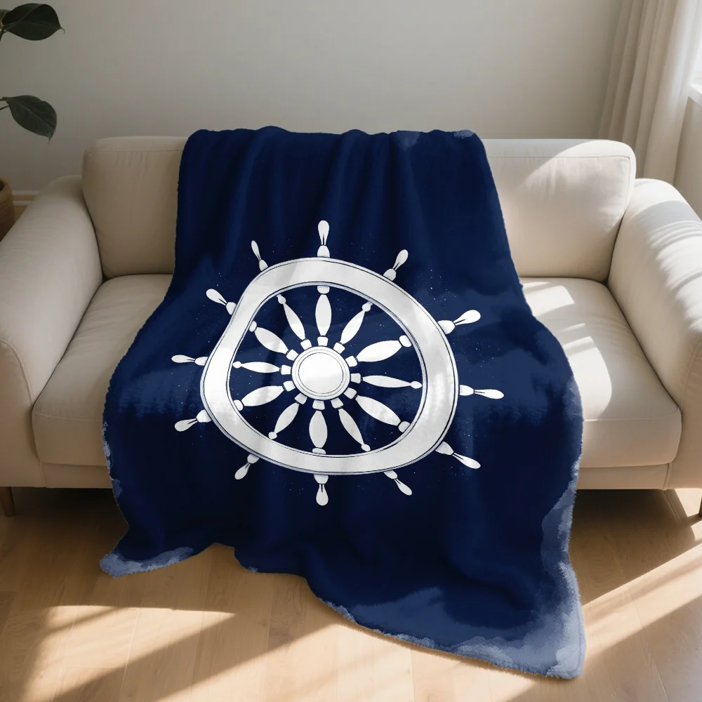 Nautical Ship Wheel Blanket Throw Cozy Large Size Deep Blue Ocean Decor Beach Sailor Picnic Throw Blanket 150x200cm