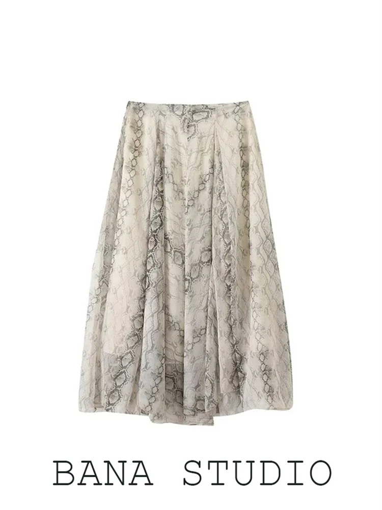 

Asymmetric High Waist Long Skirt Women's Floa Bell Bot f Skirt Snakeskin Pattern Commute Sle OL Sle with